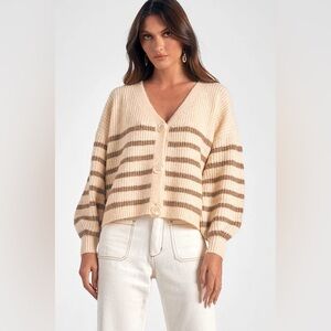 Elan Women's Stripe Cardigan Sweater Size Medium NWT